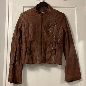 ESTHIS studded brown leather jacket